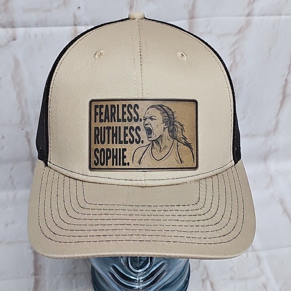 FEARLESS. RUTHLESS. SOPHIE  Laser Engraved Leather Patch Brown Beige/Brown